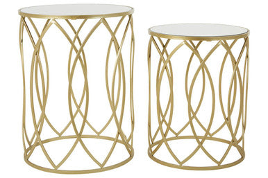 Orsina Avantis Set of 2 Gold Side Tables | Mirrored Glass & Metal