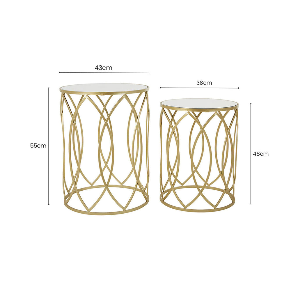 Orsina Avantis Set of 2 Gold Side Tables | Mirrored Glass & Metal