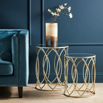 Orsina Avantis Set of 2 Gold Side Tables | Mirrored Glass & Metal
