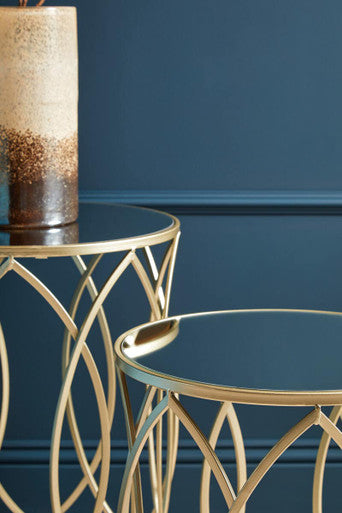 Orsina Avantis Set of 2 Gold Side Tables | Mirrored Glass & Metal