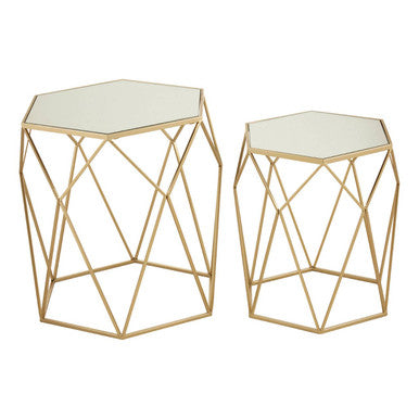 Orsina Avantis Set of 2 Hexagonal Mirrored Nesting Side Tables - Gold