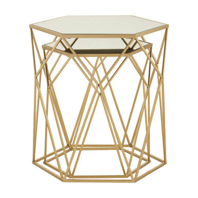 Orsina Avantis Set of 2 Hexagonal Mirrored Nesting Side Tables - Gold