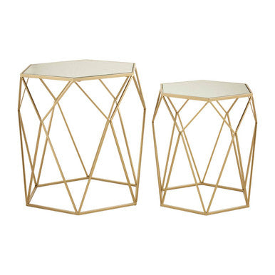Orsina Avantis Set of 2 Hexagonal Mirrored Nesting Side Tables - Gold