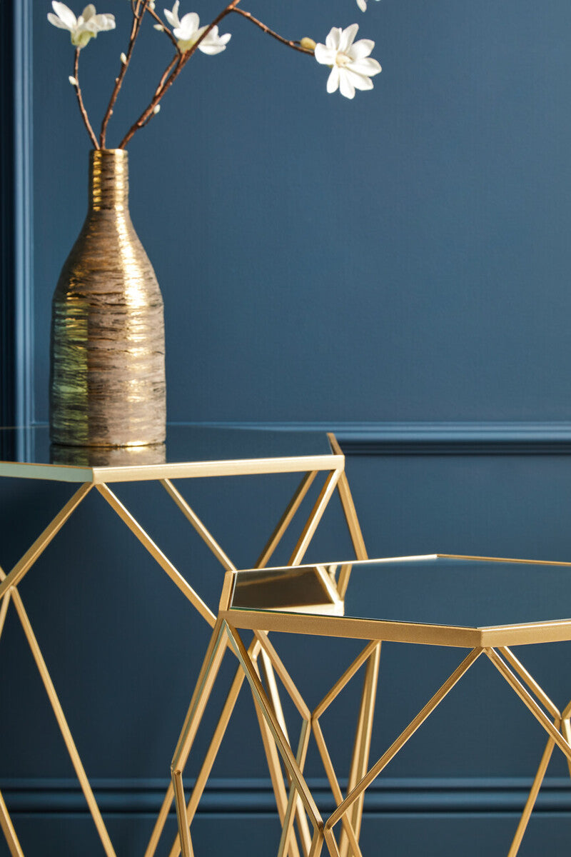 Orsina Avantis Set of 2 Hexagonal Mirrored Nesting Side Tables - Gold