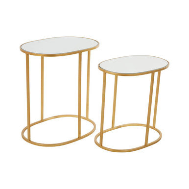 Orsina Avantis Gold Oval Side Tables – Set of 2 Mirrored Glass Tops