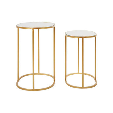 Orsina Avantis Gold Oval Side Tables – Set of 2 Mirrored Glass Tops