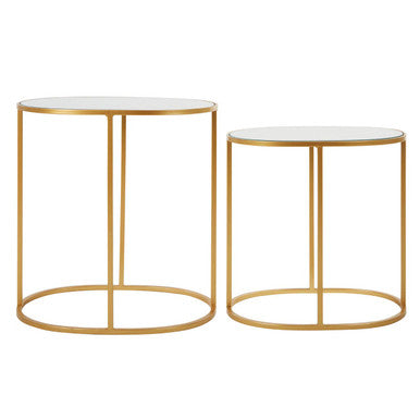 Orsina Avantis Gold Oval Side Tables – Set of 2 Mirrored Glass Tops