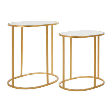 Orsina Avantis Gold Oval Side Tables – Set of 2 Mirrored Glass Tops
