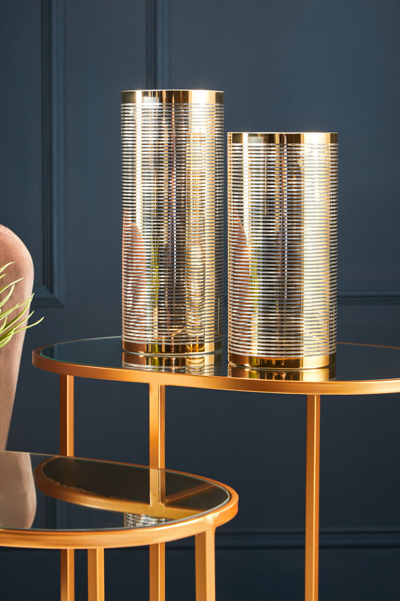 Orsina Avantis Gold Oval Side Tables – Set of 2 Mirrored Glass Tops