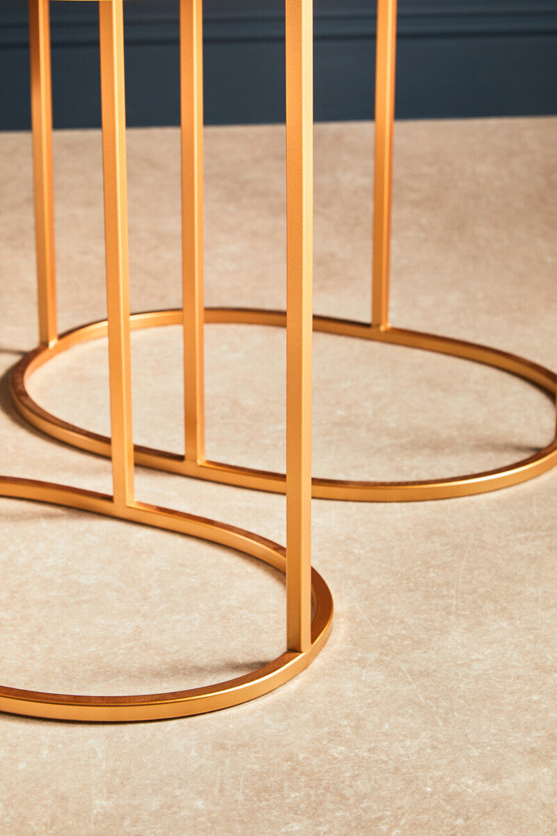 Orsina Avantis Gold Oval Side Tables – Set of 2 Mirrored Glass Tops