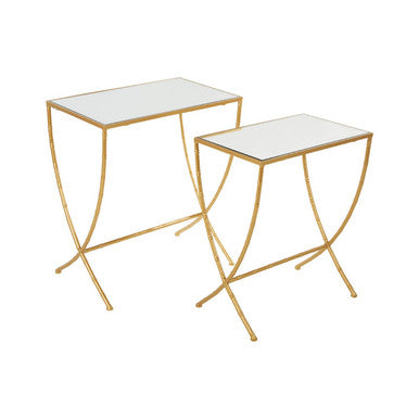 Orsina Avantis Gold Bamboo Side Tables | Set of 2 Mirrored Glass Tops