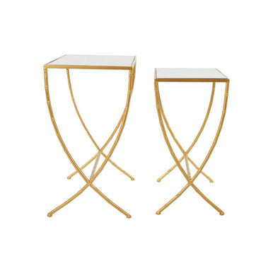 Orsina Avantis Gold Bamboo Side Tables | Set of 2 Mirrored Glass Tops