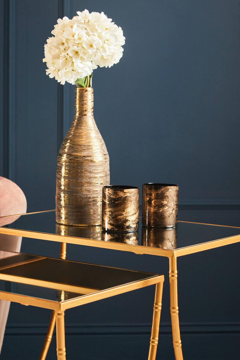 Orsina Avantis Gold Bamboo Side Tables | Set of 2 Mirrored Glass Tops