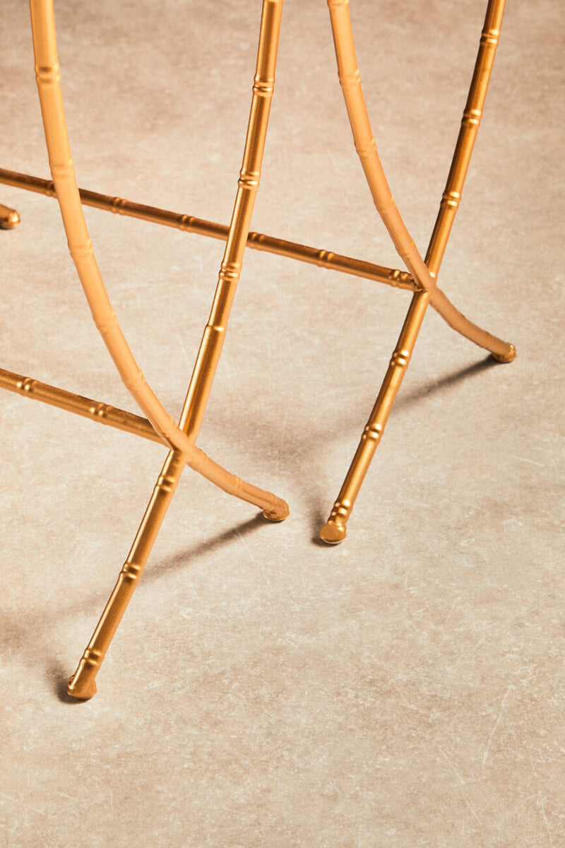 Orsina Avantis Gold Bamboo Side Tables | Set of 2 Mirrored Glass Tops
