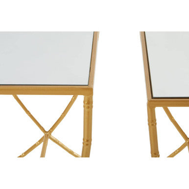 Orsina Avantis Gold Bamboo Side Tables | Set of 2 Mirrored Glass Tops
