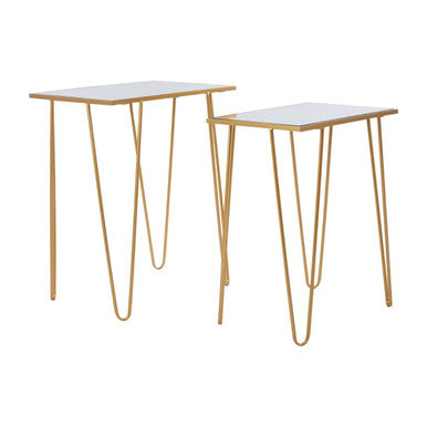 Orsina Avantis Mirrored Glass Side Tables - Set of 2 Gold Hairpin Legs