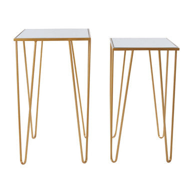 Orsina Avantis Mirrored Glass Side Tables - Set of 2 Gold Hairpin Legs