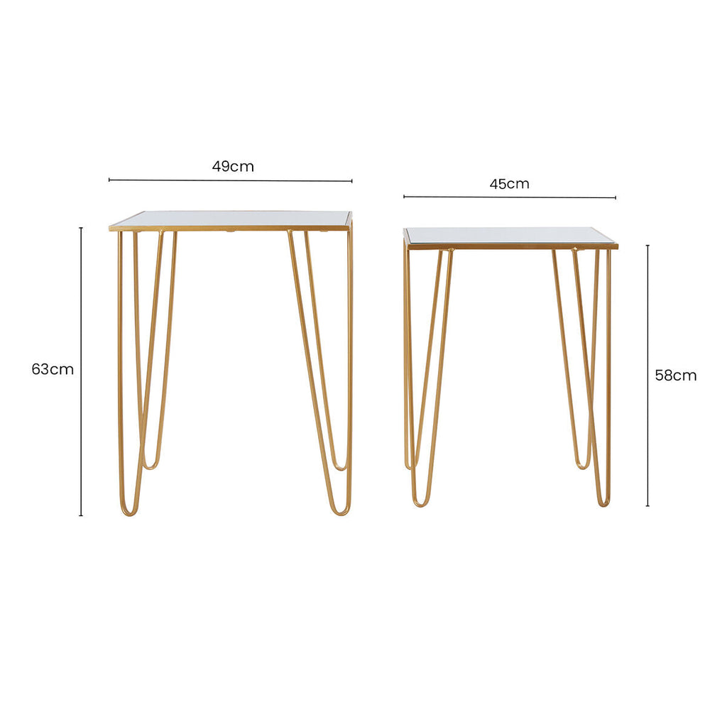 Orsina Avantis Mirrored Glass Side Tables - Set of 2 Gold Hairpin Legs