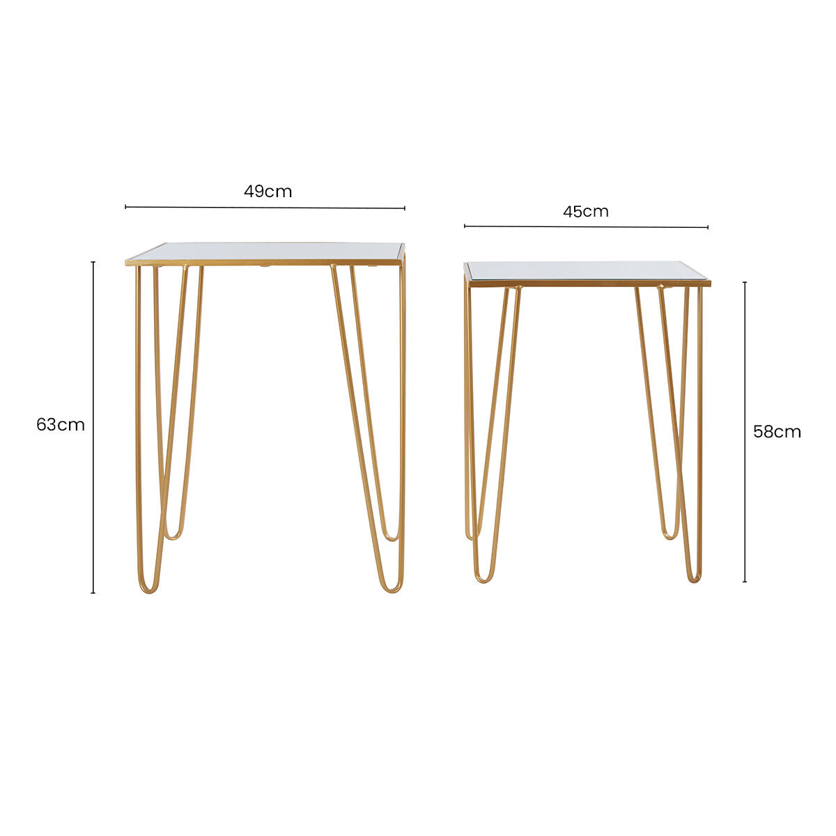 Orsina Avantis Mirrored Glass Side Tables - Set of 2 Gold Hairpin Legs