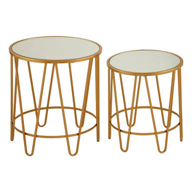 Orsina Avantis Gold Hairpin Side Tables – Set of 2 Mirrored Glass Tops