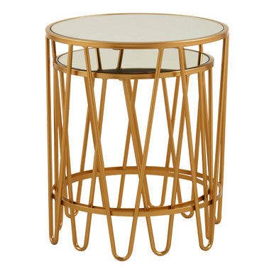 Orsina Avantis Gold Hairpin Side Tables – Set of 2 Mirrored Glass Tops