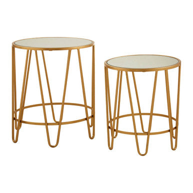Orsina Avantis Gold Hairpin Side Tables – Set of 2 Mirrored Glass Tops