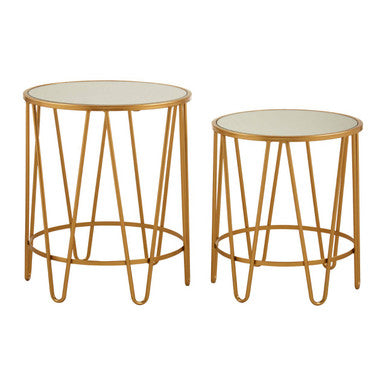 Orsina Avantis Gold Hairpin Side Tables – Set of 2 Mirrored Glass Tops