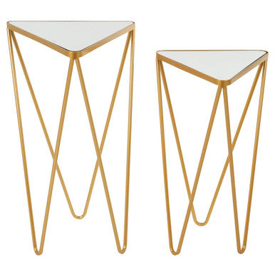Orsina Avantis Gold Mirrored Triangle Side Tables - Set of 2