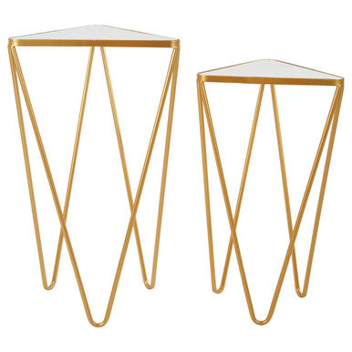 Orsina Avantis Gold Mirrored Triangle Side Tables - Set of 2