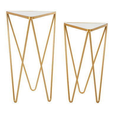 Orsina Avantis Gold Mirrored Triangle Side Tables - Set of 2
