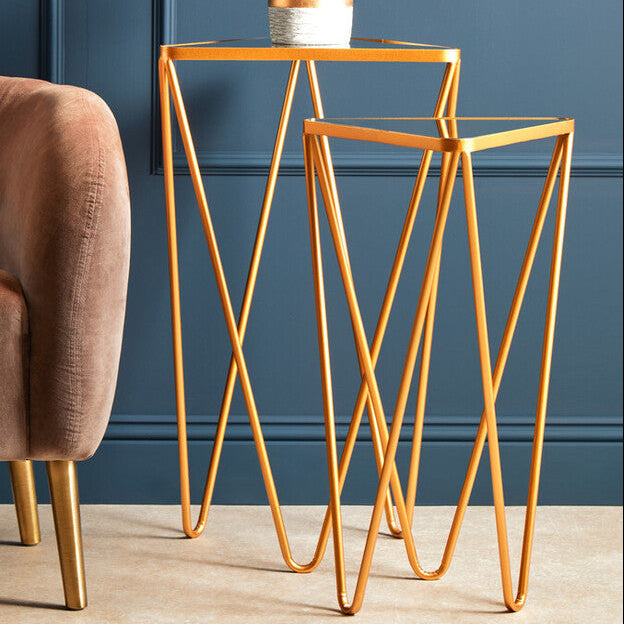 Orsina Avantis Gold Mirrored Triangle Side Tables - Set of 2