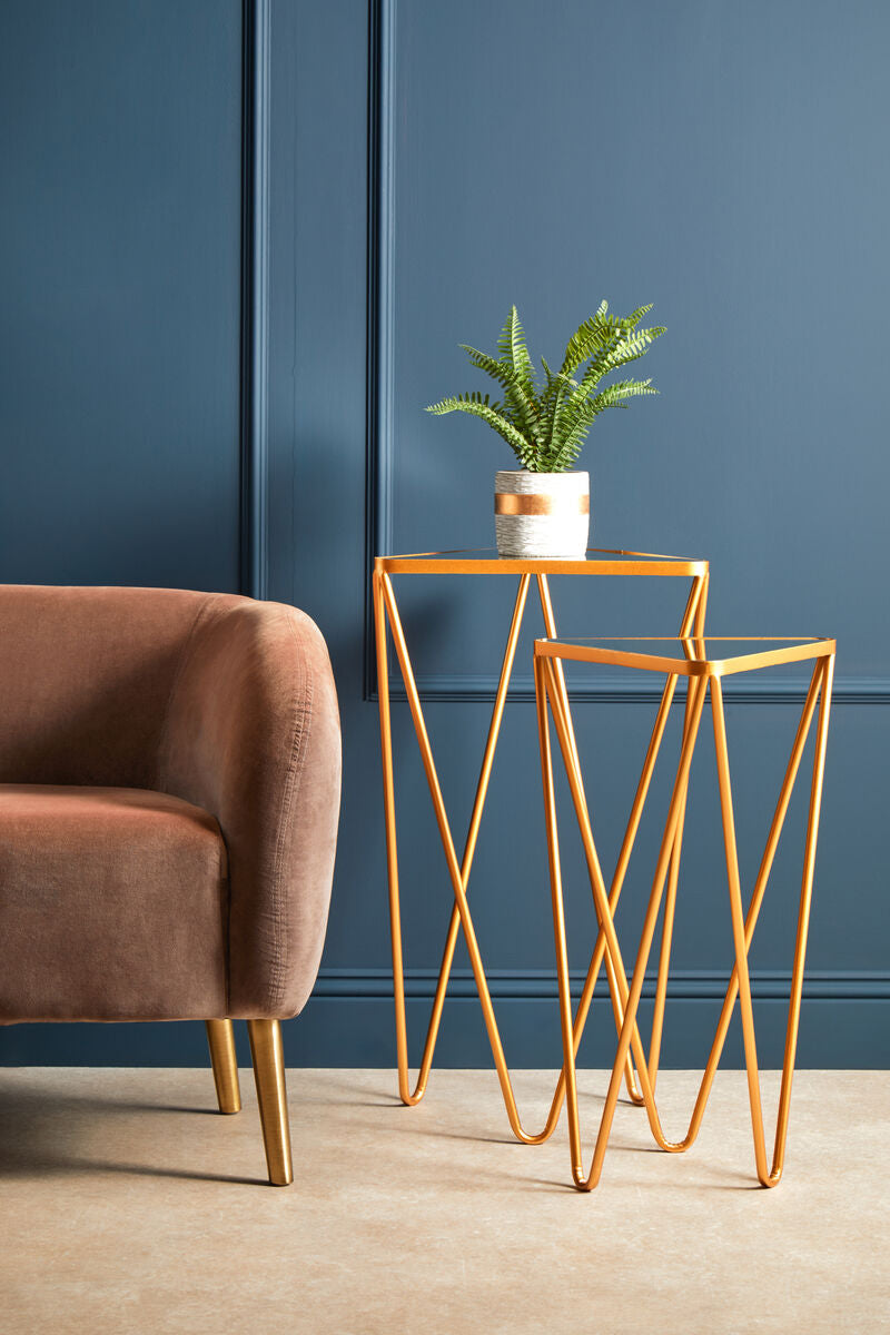 Orsina Avantis Gold Mirrored Triangle Side Tables - Set of 2