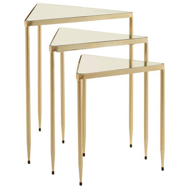 Orsina Avantis Mirrored Glass Nesting Tables - Gold Triangle Set of 3