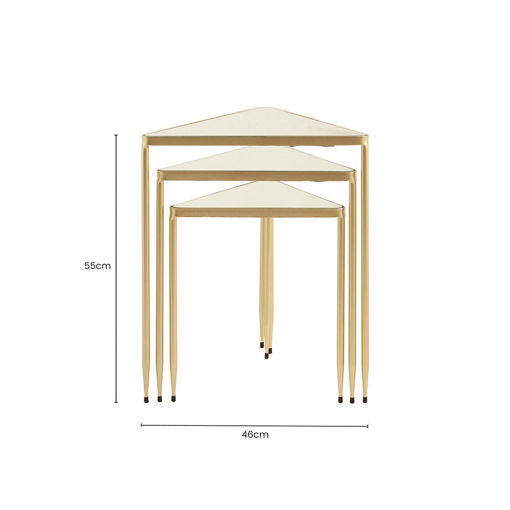 Orsina Avantis Mirrored Glass Nesting Tables - Gold Triangle Set of 3