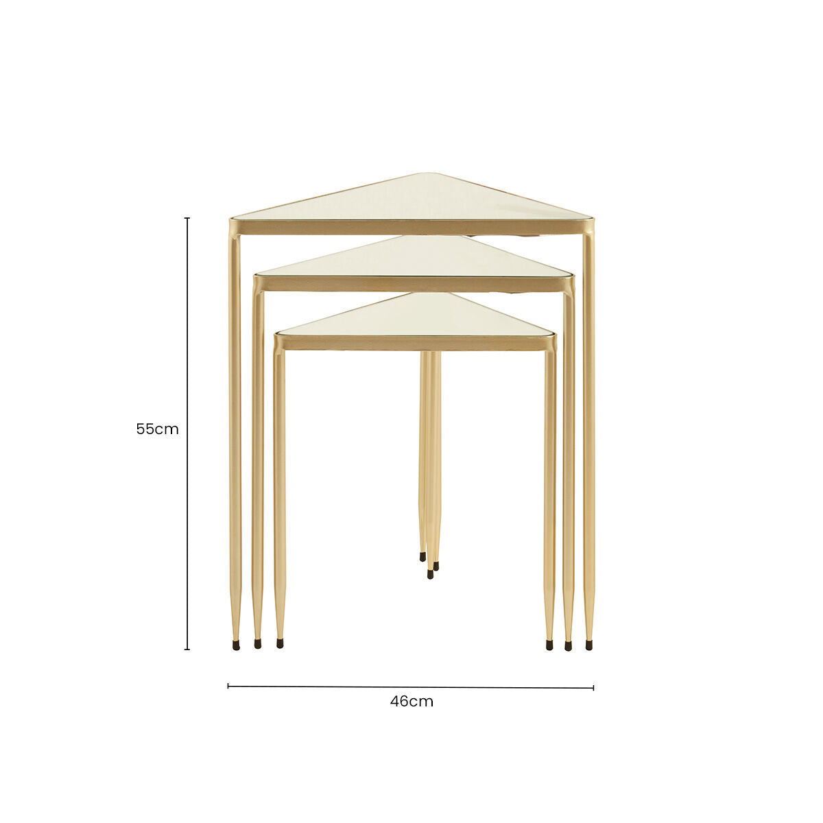 Orsina Avantis Mirrored Glass Nesting Tables - Gold Triangle Set of 3