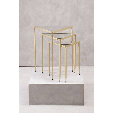 Orsina Avantis Mirrored Glass Nesting Tables - Gold Triangle Set of 3