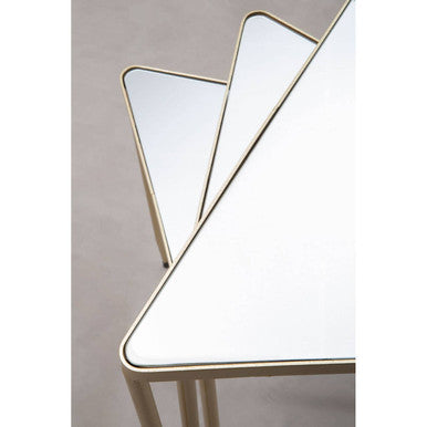 Orsina Avantis Mirrored Glass Nesting Tables - Gold Triangle Set of 3