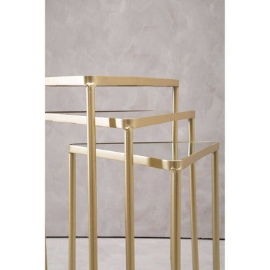 Orsina Avantis Mirrored Glass Nesting Tables - Gold Triangle Set of 3