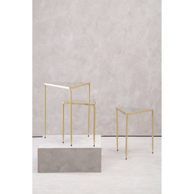 Orsina Avantis Mirrored Glass Nesting Tables - Gold Triangle Set of 3