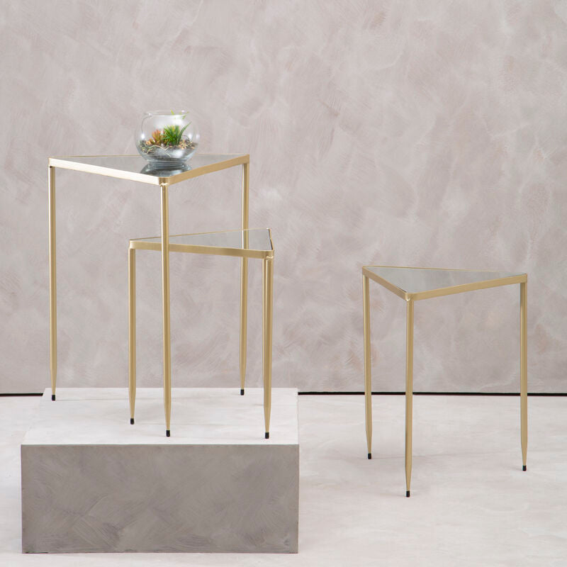 Orsina Avantis Mirrored Glass Nesting Tables - Gold Triangle Set of 3