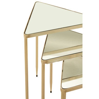 Orsina Avantis Mirrored Glass Nesting Tables - Gold Triangle Set of 3