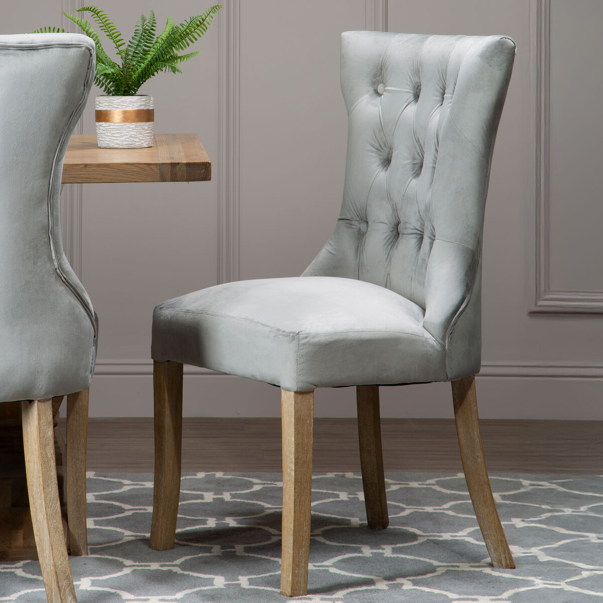 Orsina Kensington Townhouse Grey Velvet Buttoned Dining Chair