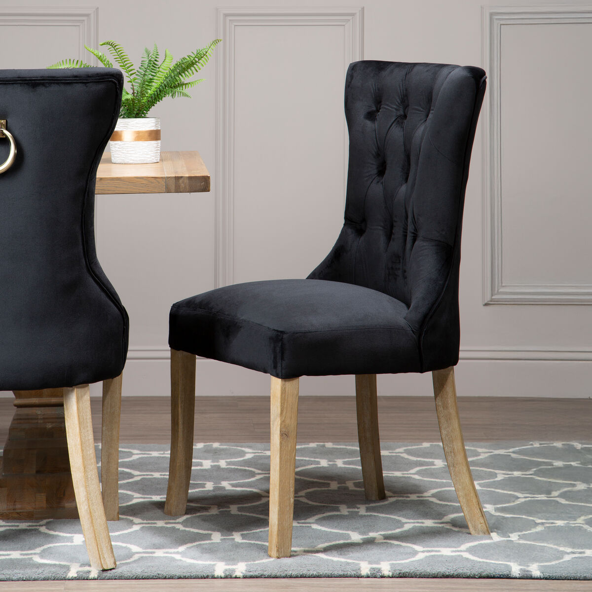 Orsina Kensington Townhouse Black Buttoned Dining Chair | Tufted Wood