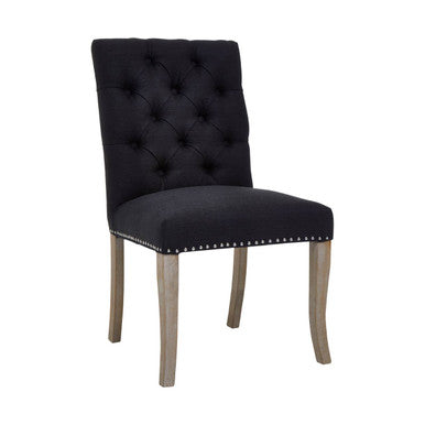 Orsina Kensington Black Linen Dining Chair with Tufted Backrest