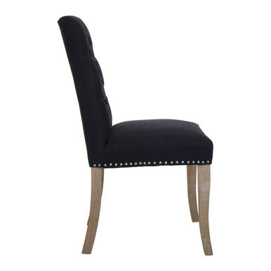 Orsina Kensington Black Linen Dining Chair with Tufted Backrest
