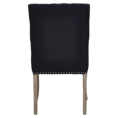 Orsina Kensington Black Linen Dining Chair with Tufted Backrest