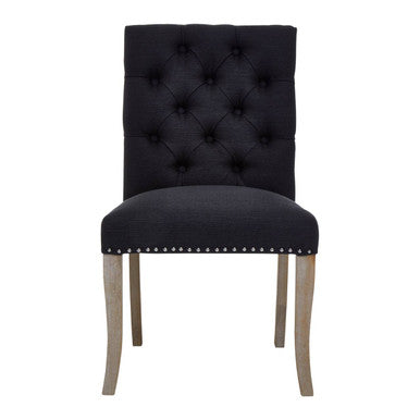 Orsina Kensington Black Linen Dining Chair with Tufted Backrest
