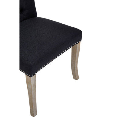 Orsina Kensington Black Linen Dining Chair with Tufted Backrest