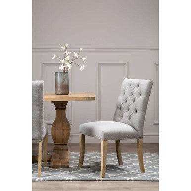 Orsina Kensington Grey Linen Dining Chair – Tufted Rubberwood Seat