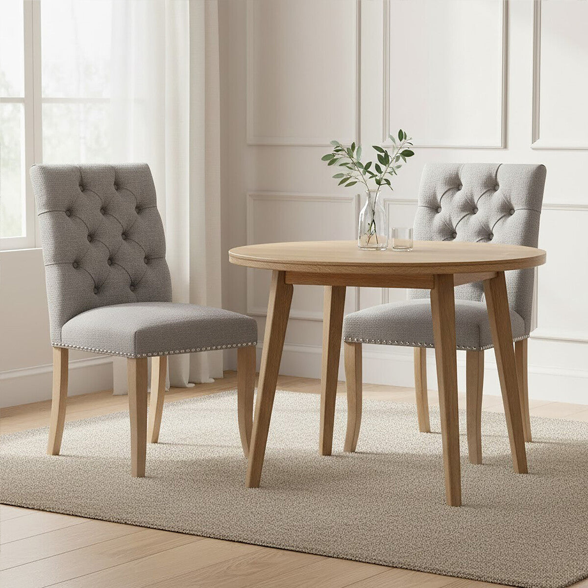 Orsina Kensington Grey Linen Dining Chair – Tufted Rubberwood Seat